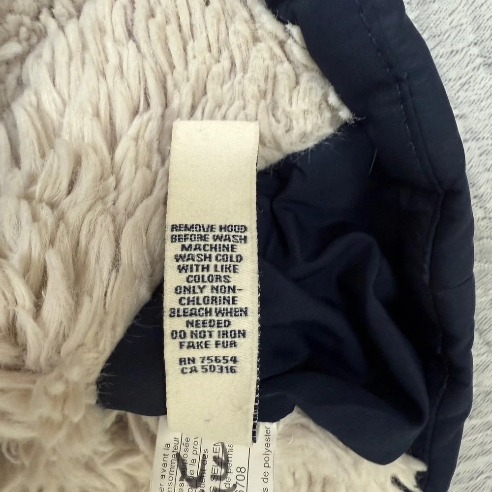 Abercrombie Kids Puffer Jacket Navy‎ Blue Fur Lined Button Up Coat Sze L VTG